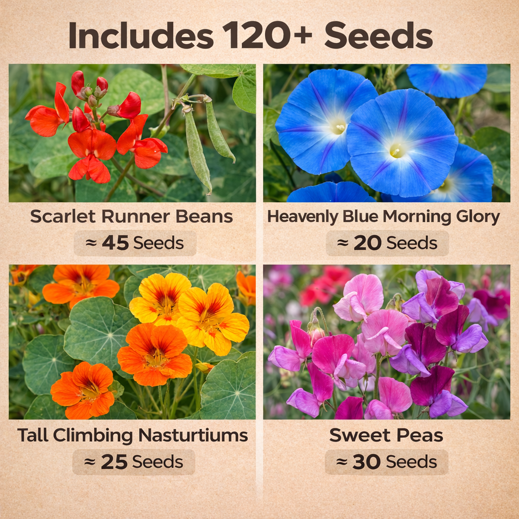 climbing flower seeds 4 Flowering Vines Variety Pack – Climbing Flowers up to 12 to 16 ft (3